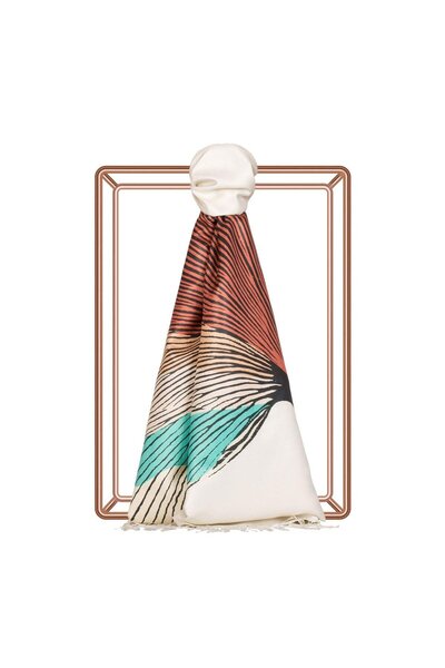 ipekevi İpek Ağacı Desenli İpek Şal 06435-Krem