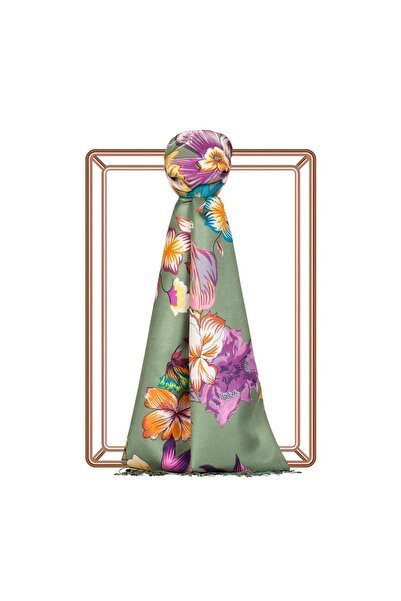 ipekevi Șal de mătase cu model de trandafir de deșert 06436-Parfum de pin