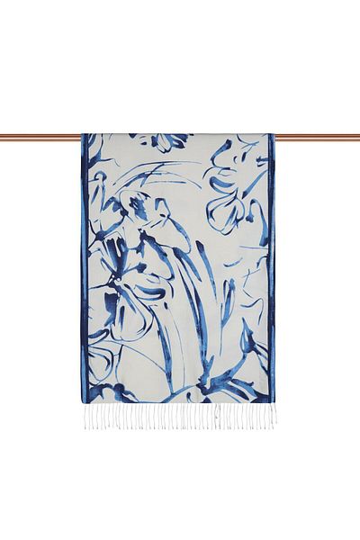 ipekevi Μεταξωτό σάλι Ambiance Patterned 08021-μπλε
