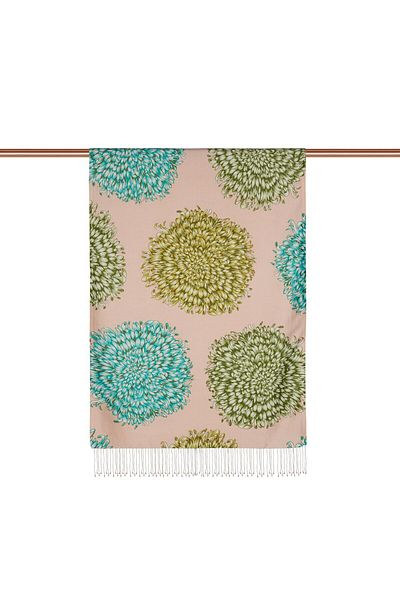 ipekevi Star Flower Patterned Silk Shawl 08028-Pink