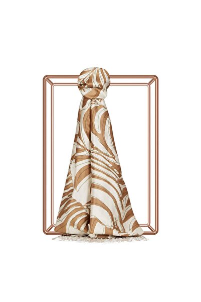 ipekevi Şal de mătase cu model palmier 06000-Mink