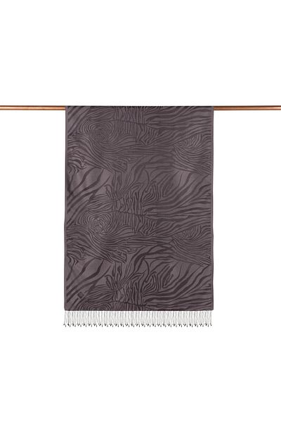 ipekevi Zebra Jacquard Patterned Silk Shawl 05139-Smoked