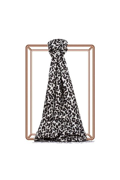 ipekevi Μεταξωτό σάλι με σχέδιο Leopard 02452-μαύρο