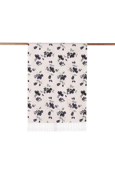 ipekevi Trellis Patterned Silk Shawl 07228-White-Black