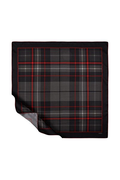 ipekevi Μεταξωτό κασκόλ Castle καρό 1181-Μαύρο μπορντό