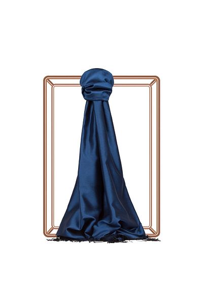 ipekevi Double Sided Solid Color Silk Shawl 00927-Ocean Blue