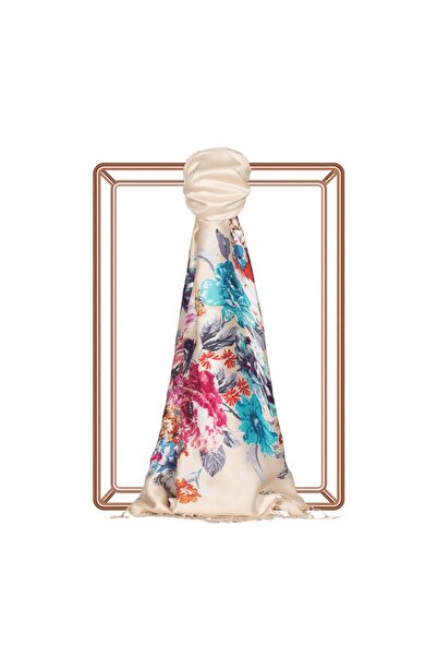 ipekevi Yediveren Tarhı Desenli İpek Şal 06615-Vizon