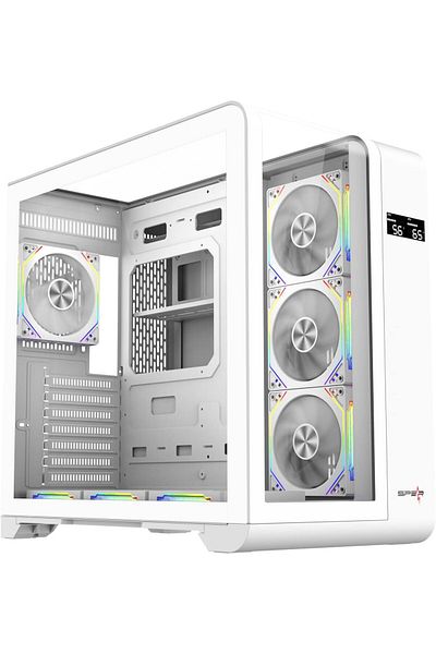 SPEARPC Meer Pro ATX Tempered Glass Gaming Case with 7 Fans, PWM and Argb Lighting in White