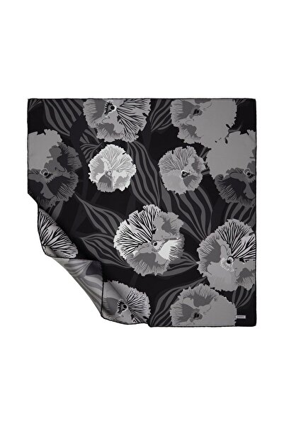 ipekevi Eșarfă de mătase Violet cu model Tivil - afumată