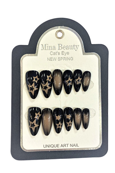 MİNA BEAUTY Ombre Kedi Gözü 12'li Takma Tırnak - Ombre Cat Eyes (Yansımalı) T...