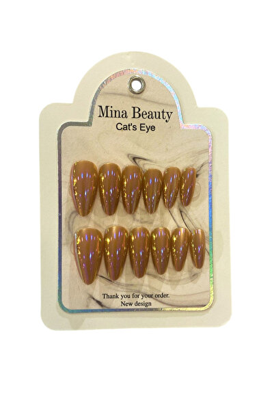 MİNA BEAUTY Lazer Kedi Gözü 12'li Takma Tırnak Yansımalı lazer