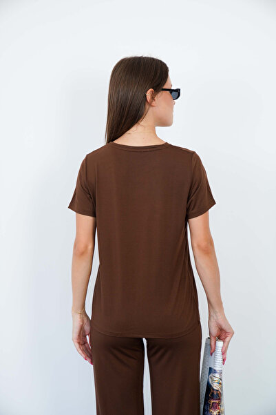 penyebizden Μπλουζάκι με ντραπέ βισκόζης-Καφέ