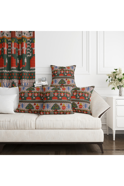 Ahsen Dekoratif Knitted Patterned Modern Pattern Digital Print Luxury Velvet 4-Piece Throw Pillow Cover Set...