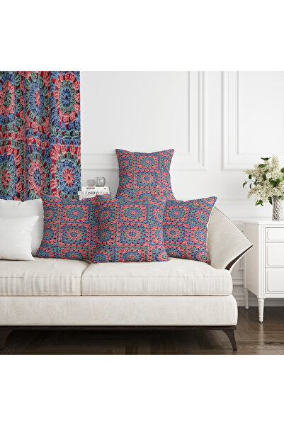 Ahsen Dekoratif Modern Lace Patterned Knitting Themed Digital Print Luxury Velvet 4-Piece Throw Pillow Cover Set...