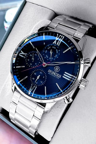 Homies Men's Wristwatch 3 ATM Waterproof Silver Color Steel Strap + Bracelet Gift Elg772
