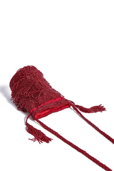 GATSBYLADY LONDON Channel Hand Embellished Fringe Bucket Bag in Red