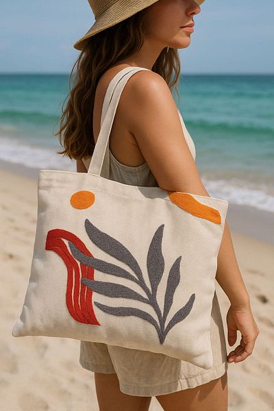 Mustgross Beach & Daily Use Punch Zipper Λινό Τσάντα & Τσάντα Tote 1 Τεμάχιο 42x34cm Κρεμάστρα 26cm