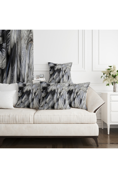 Ahsen Dekoratif Feather Digital Printed Modern Luxury Velvet 4-Piece Throw Pillow Cover Set...