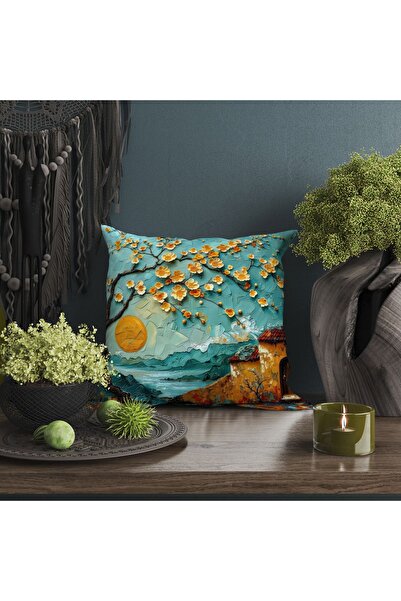 Ahsen Dekoratif Modern Patterned Pastel Painted Flowers Digital Print Luxury Velvet 4'Lü Throw Pillow Cover Set...