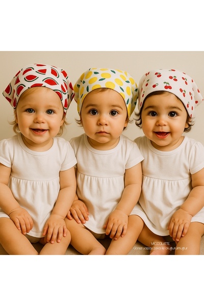 Miccolatte Baby Girl and Child Fruit Patterned Poplin Fabric Tie Triangle Bandana (Single)