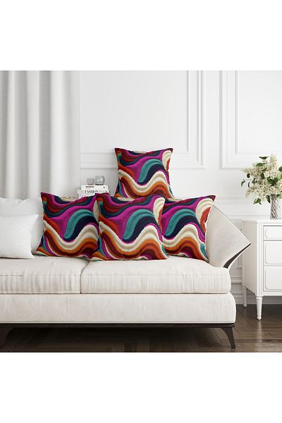 Ahsen Dekoratif Modern Stylish Aesthetic Embossed Themed Digital Printed Luxury Velvet 4-Piece Throw Pillow Cover Set