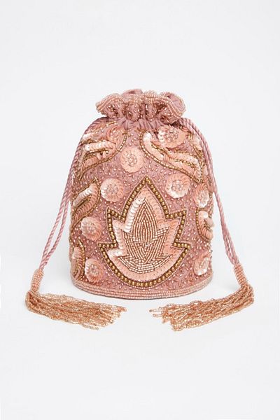 GATSBYLADY LONDON Hollywood Hand Embellished Bucket Bag in Rose