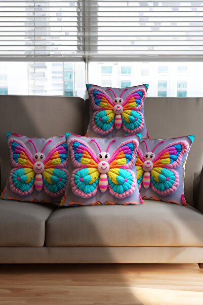 Ahsen Dekoratif Modern Stylish Aesthetic Mesh Embossing Animal Themed Digital Printed Luxury Velvet 4-Piece Throw Pillow Cover Set