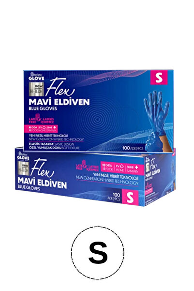 Reflex قفازات Flex Tpe Hybrid خالية من البودرة باللون الأزرق مقاس S