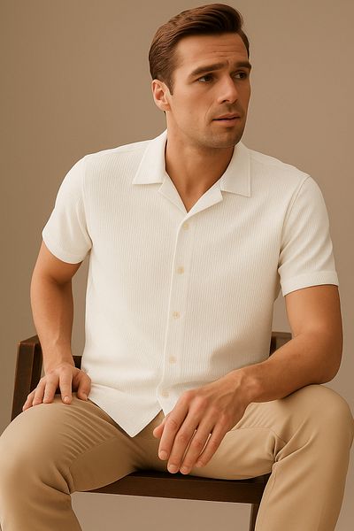WAMOSSALAPLI Cămașă tricotată slim fit cu mânecă scurtă