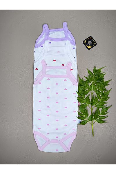 vieso 3-Piece Cotton Ribbed Rope Strap Baby Girl Snap Body Undershirt