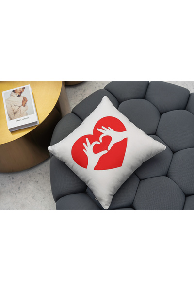 Ahsen Dekoratif Heart Striped Patterned Themed Digital Printed Luxury Velvet 4-Piece Throw Pillow Cover Set