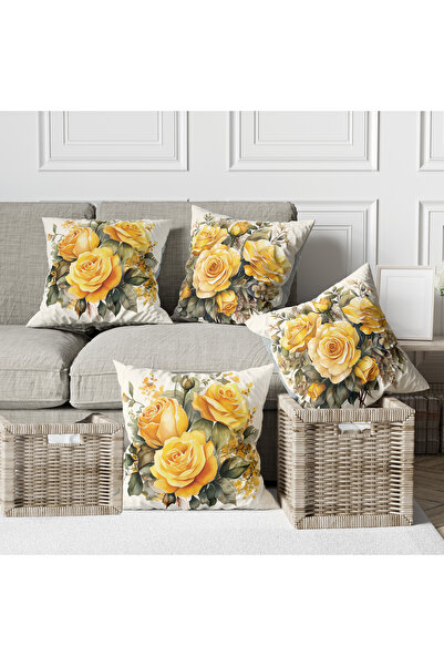 Ahsen Dekoratif Flower Patterned Rose Themed Digital Printed Luxury Velvet 4-...
