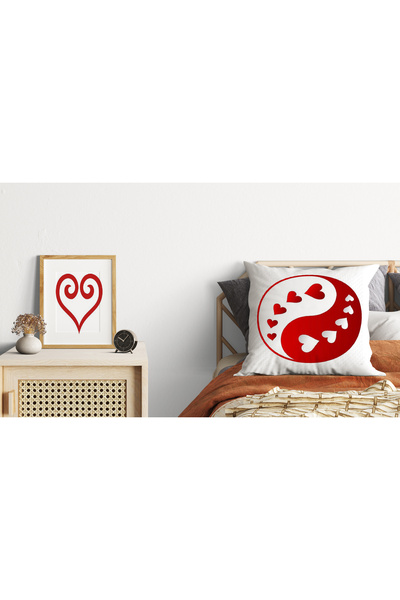 Ahsen Dekoratif Heart Striped Patterned Themed Digital Printed Luxury Velvet 4-Piece Throw Pillow Cover Set