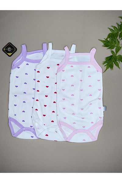 vieso 3-Piece Cotton Ribbed Rope Strap Baby Girl Snap Body Undershirt