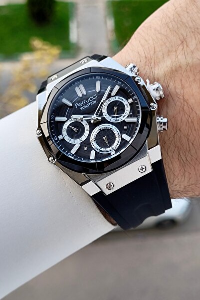 Ferrucci 41 Mm Kasası Gümüş Kordonu Siyah Renk İç Göstergeleri Aktif Erkek Kol Saati