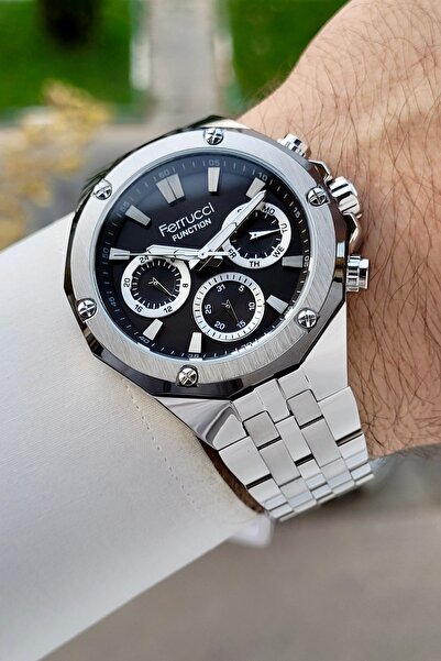 Ferrucci Kadranı Siyah Kordonu Gümüş Renk İç Göstergeleri Aktif 45 Mm Erkek Kol Saati