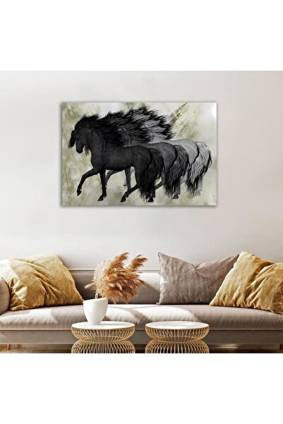 SND لوحة فنية جدارية قماشية كانفس الحصان بإطار برونزي 80×120 سم