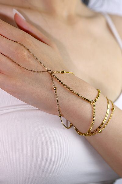 MARCİELO Accessories Steel Ball Chain Detailed Gold Color Şahmeran