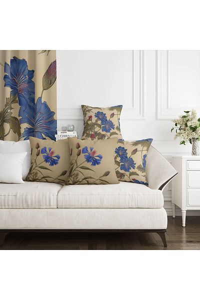 Ahsen Dekoratif Flower Themed Leaf Pattern Gray Color Digital Printed Luxury Velvet 4-Piece Throw Pillow Cover Set