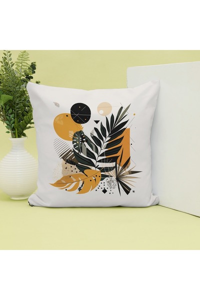 Ahsen Dekoratif Cat Themed Flower Pattern Orange Black Color Digital Printed Luxury Velvet 4-Piece Throw Pillow Cover Set