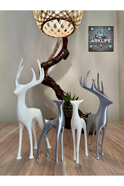 ARKlife 3D Electronic 4lü Beyaz-Gümüş Modern Geyik Figür Ev Ofis Şık Dekorati...