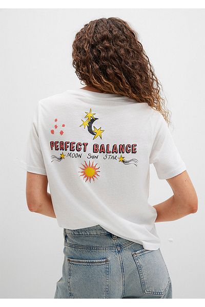 Mavi T-shirt Λευκό με Εκτύπωση Sunrise Κανονική Εφαρμογή / Κανονική Κοπή 1613523-80194