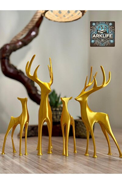 ARKlife 3D Electronic 4lü Altın Modern Geyik Figür Ev Ofis Şık Dekoratif Raf ...