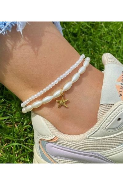 İPAR AKSESUAR Women's Cream Pearl Anklet