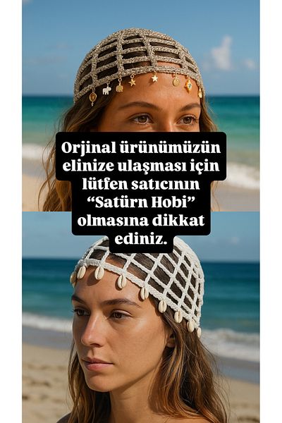 Satürn Hobi قبعة شبكية ومشبك بتفاصيل صدفية بوهيمية محبوكة