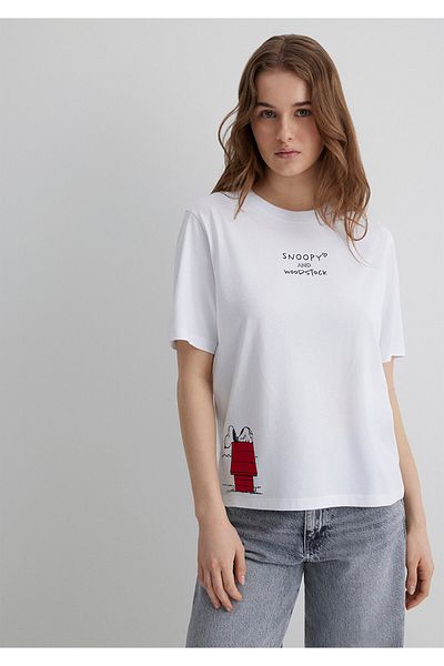 Mavi Λευκό μπλουζάκι με στάμπα Snoopy Regular Fit 1613363 -620