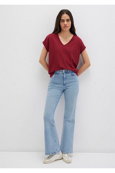 Mavi V-Neck Claret Red Basic T-Shirt Regular Fit 1612380 -70430