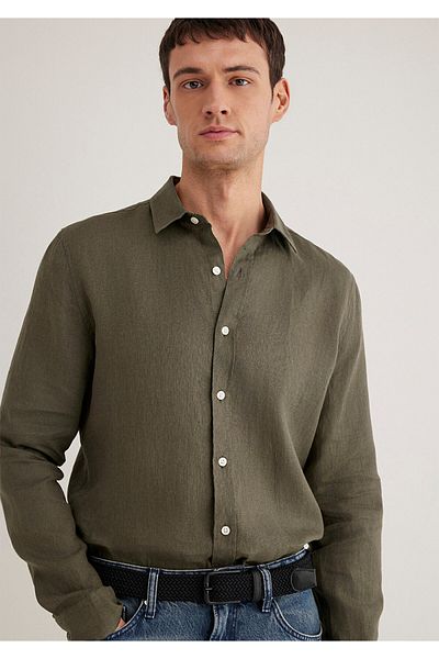 Mavi Χακί λινό πουκάμισο Slim Fit 0211466 -71546