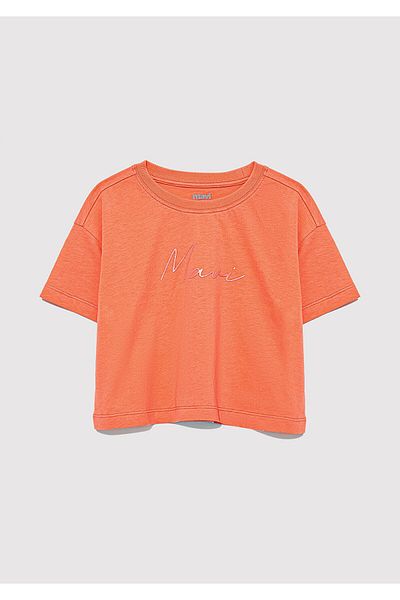 Mavi Orangefarbenes Crop-T-Shirt mit Logo-Print, lockere Passform / lockere, entspannte Passform 7610181 -71271