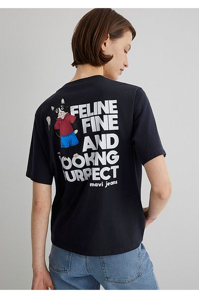 Mavi Tricou Antracit Imprimat Pisica Regular Fit 1613178 -70087